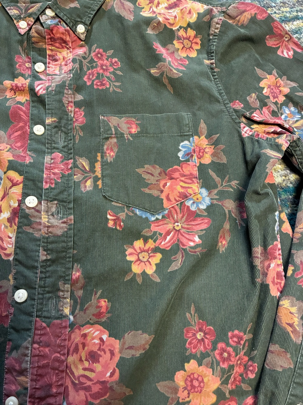 Ralph Lauren Denim Supply Green Corduroy Floral Button-Up - Picture 3 of 4